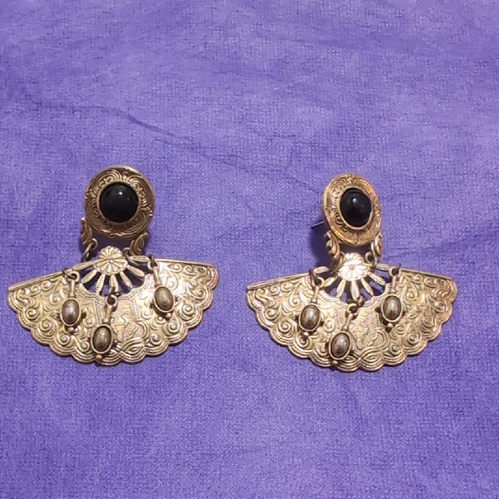 Gold and Black Fan Earrings